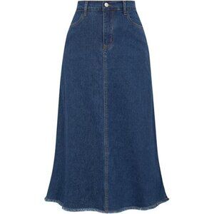 Denim Skirts Elastic High Waist Dark Blue
